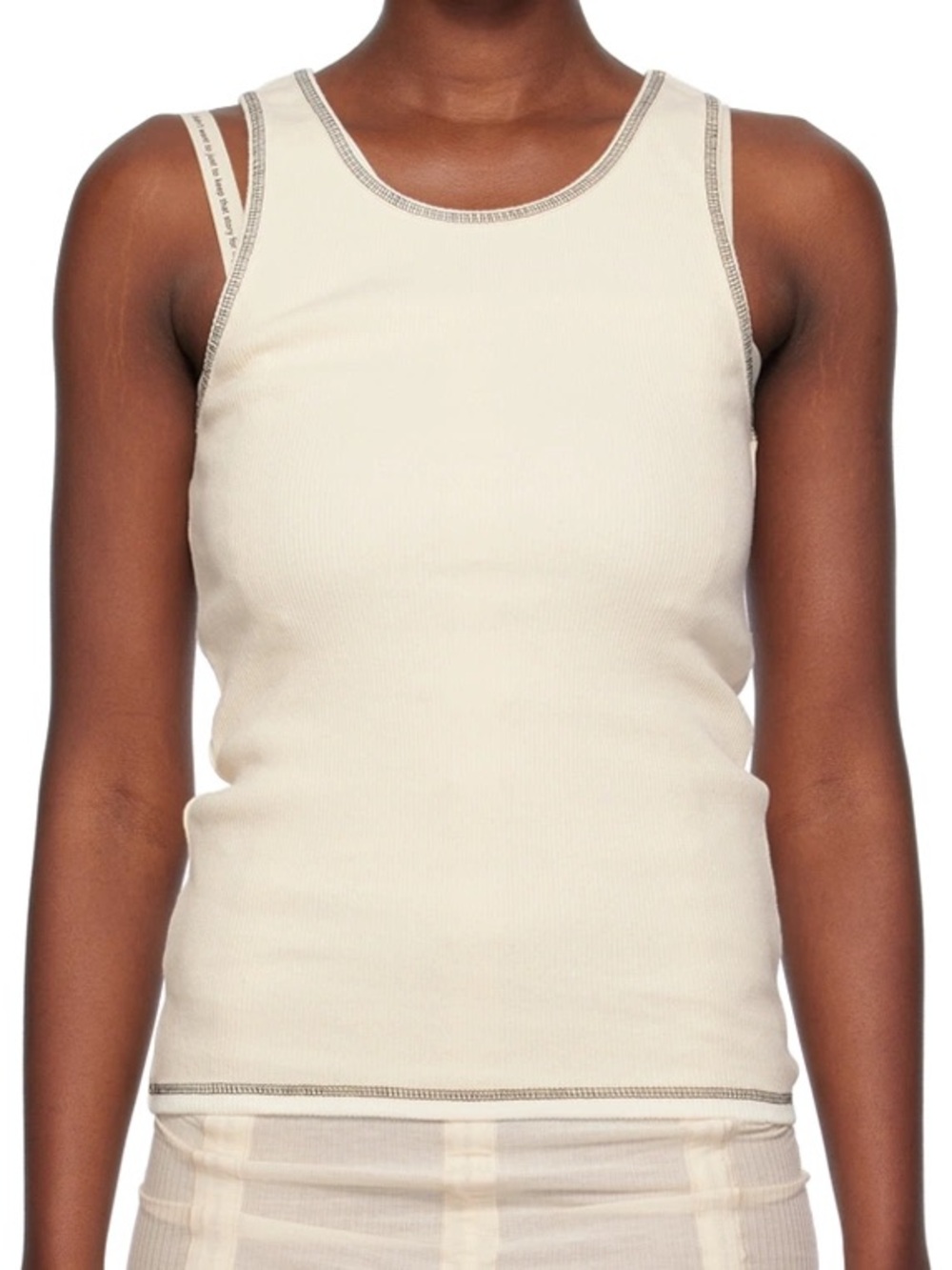 Baserange Off White Ribbed Tank with Contrast Stitching - Size Small